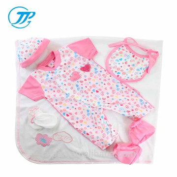 Fashion Pink 100% Cotton Romper +Hat 6Pcs Baby Girls Gift Set and Newborn Baby Clothing Set